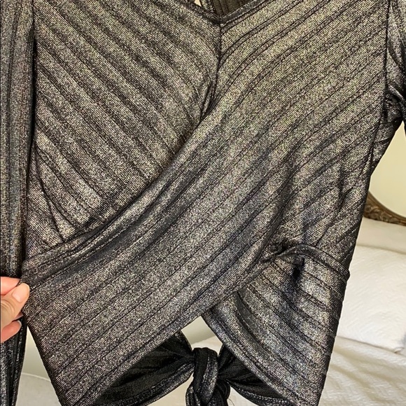 Black Metallic crop top with tie back! - Picture 2 of 3